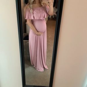 PinkBlush Off Shoulder Ruffle Maxi Dress